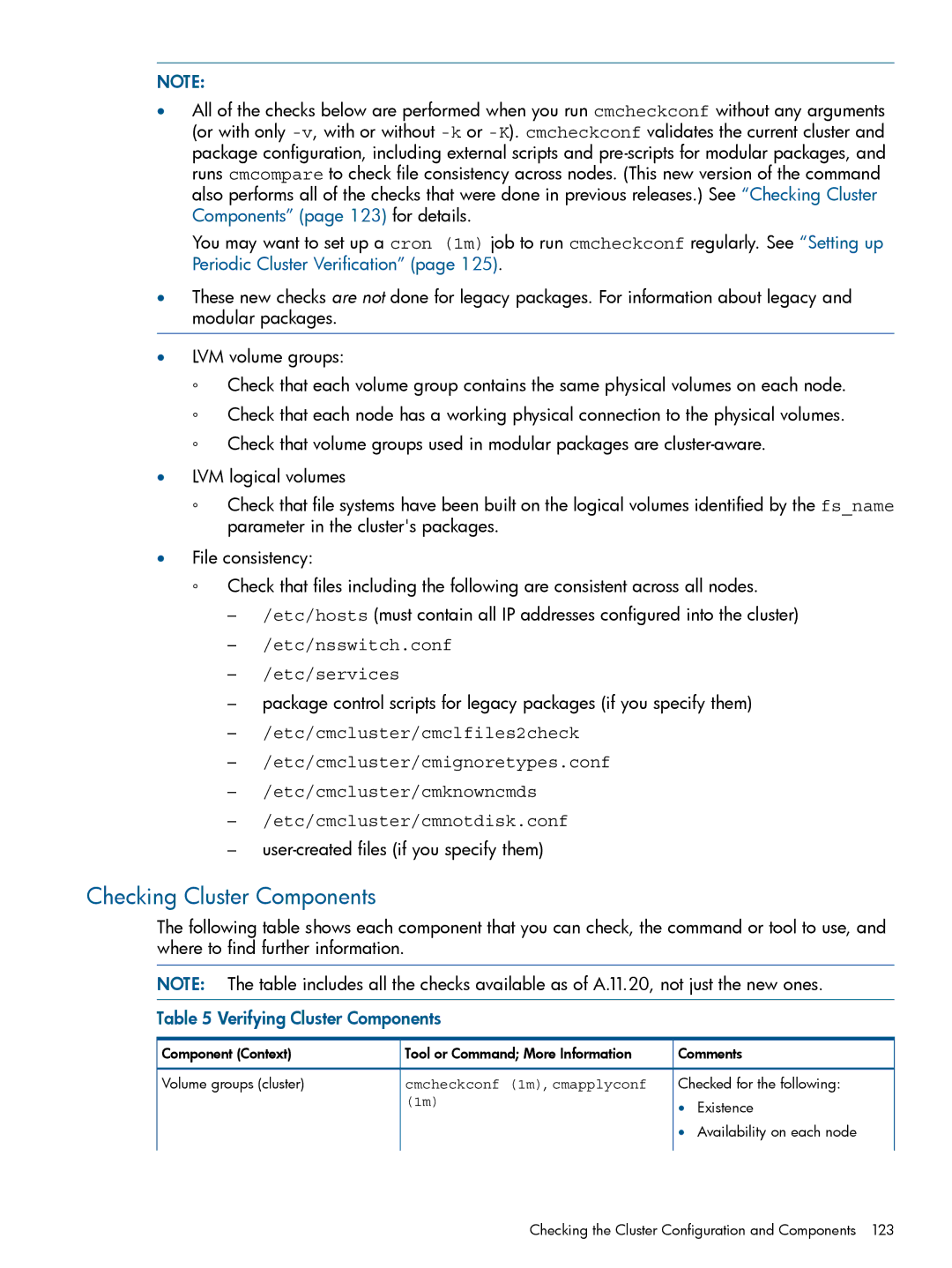 HP Serviceguard Extension for RAC (SGeRAC) manual Checking Cluster Components, Verifying Cluster Components 