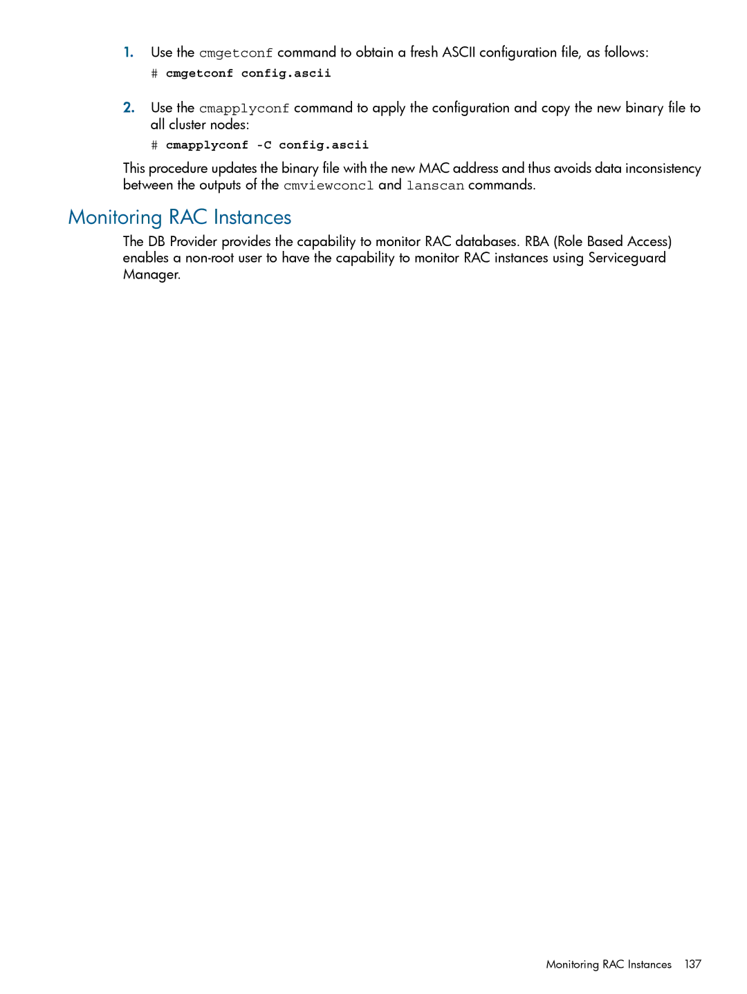 HP Serviceguard Extension for RAC (SGeRAC) manual Monitoring RAC Instances 