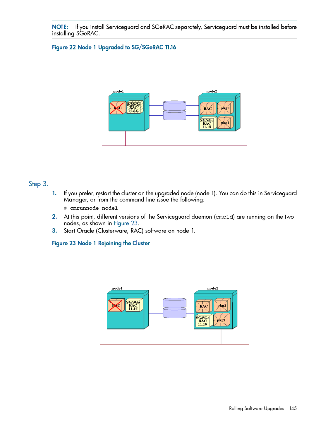 HP Serviceguard Extension for RAC (SGeRAC) manual Node 1 Upgraded to SG/SGeRAC 