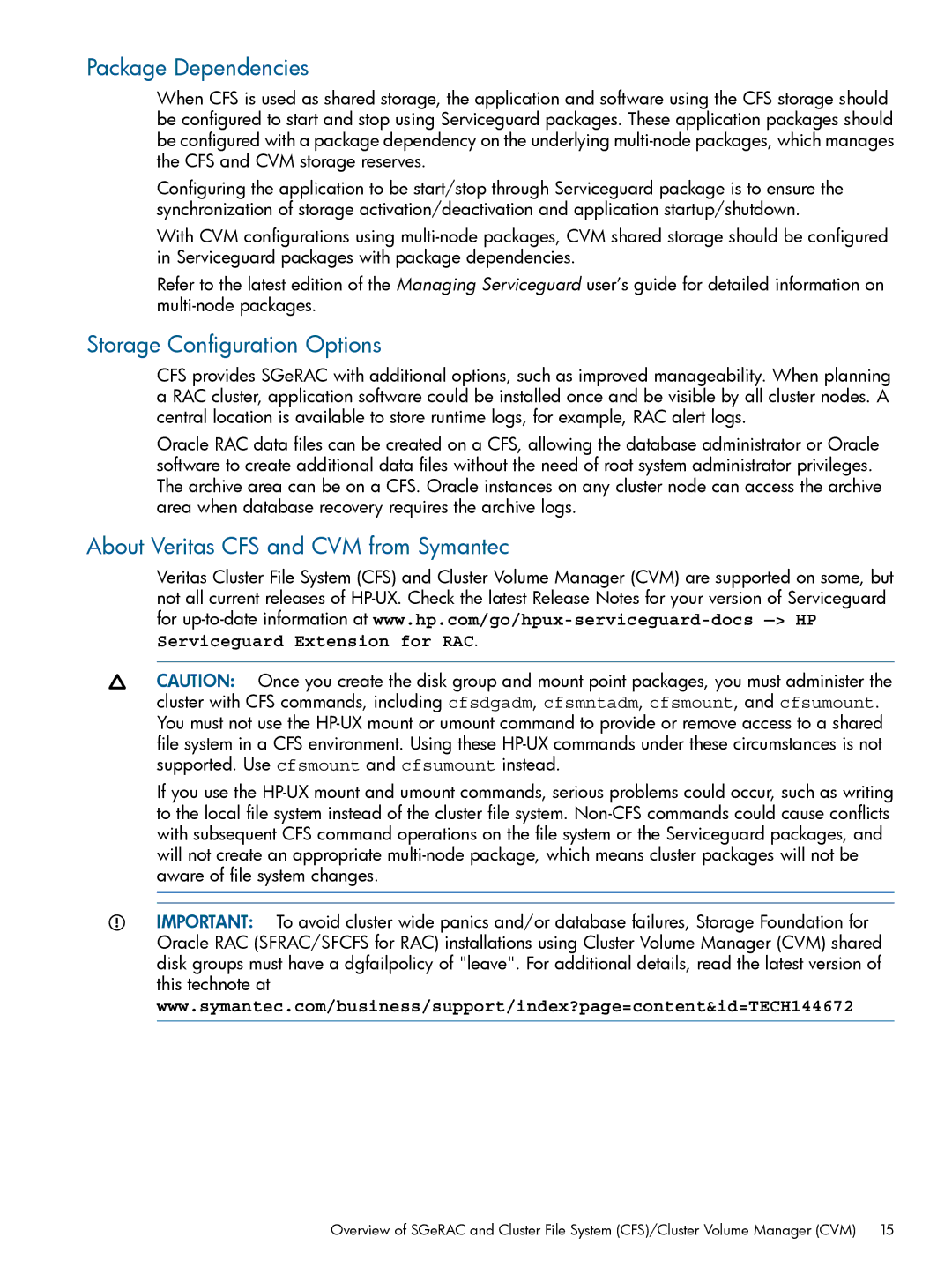 HP Serviceguard Extension for RAC (SGeRAC) manual Package Dependencies, Storage Configuration Options 