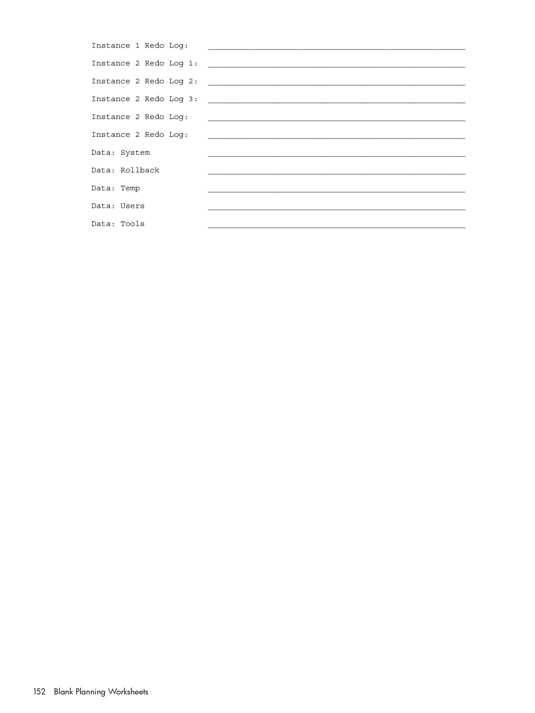 HP Serviceguard Extension for RAC (SGeRAC) manual Blank Planning Worksheets 