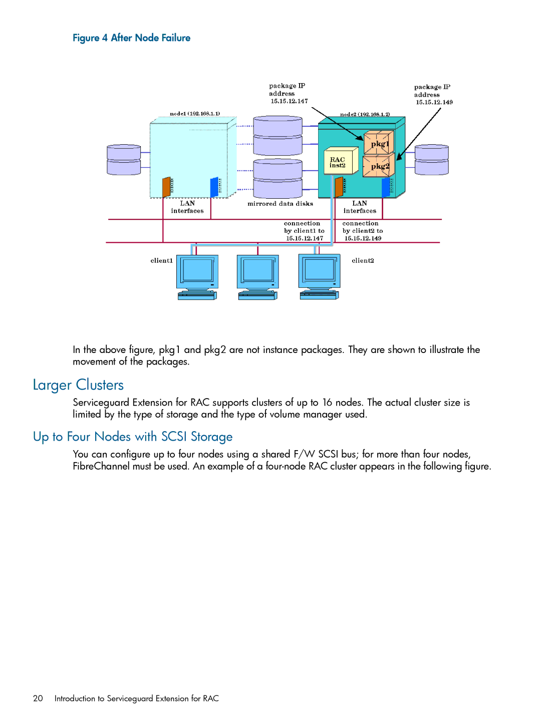 HP Serviceguard Extension for RAC (SGeRAC) manual Larger Clusters, Up to Four Nodes with Scsi Storage 