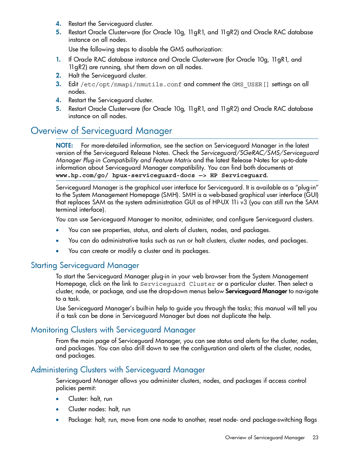 HP Serviceguard Extension for RAC (SGeRAC) manual Overview of Serviceguard Manager, Starting Serviceguard Manager 