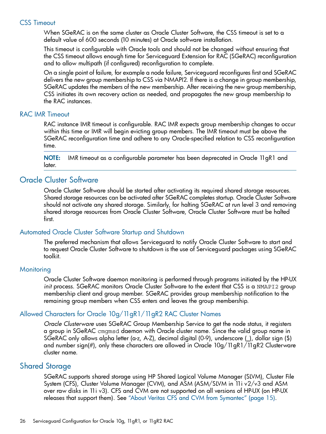 HP Serviceguard Extension for RAC (SGeRAC) manual Oracle Cluster Software, Shared Storage 