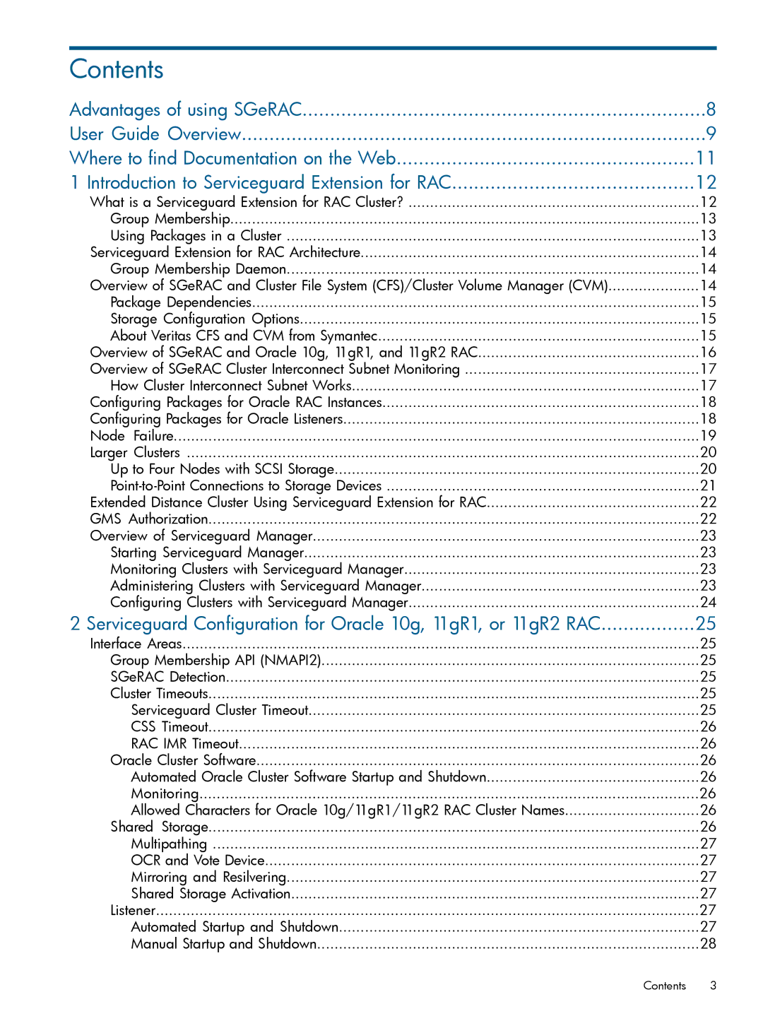 HP Serviceguard Extension for RAC (SGeRAC) manual Contents 