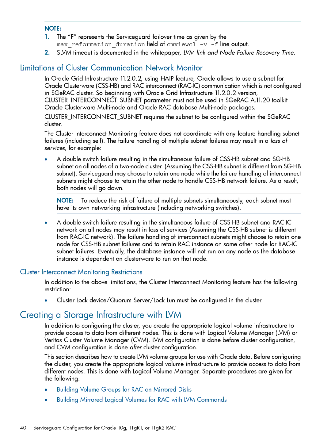 HP Serviceguard Extension for RAC (SGeRAC) manual Creating a Storage Infrastructure with LVM 