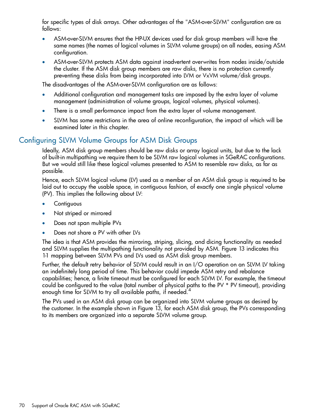 HP Serviceguard Extension for RAC (SGeRAC) manual Configuring Slvm Volume Groups for ASM Disk Groups 