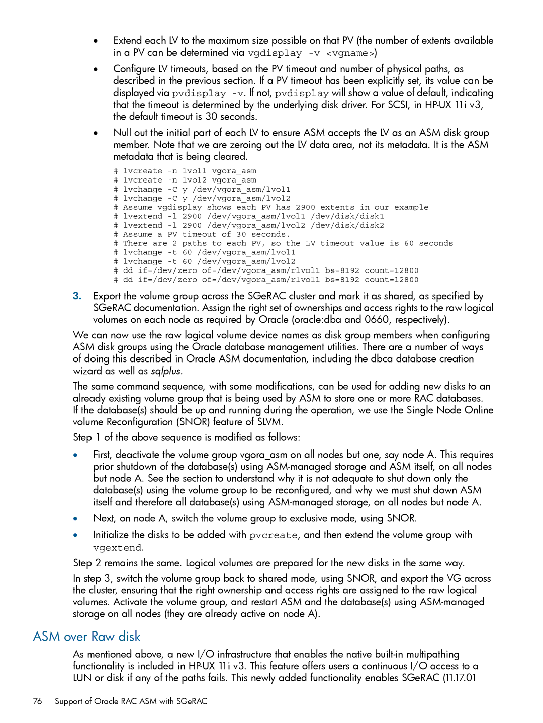 HP Serviceguard Extension for RAC (SGeRAC) manual ASM over Raw disk 