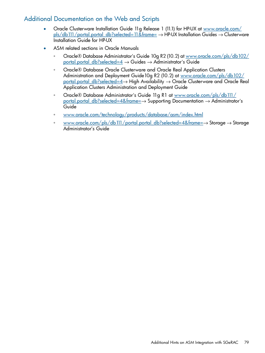 HP Serviceguard Extension for RAC (SGeRAC) manual Additional Documentation on the Web and Scripts 