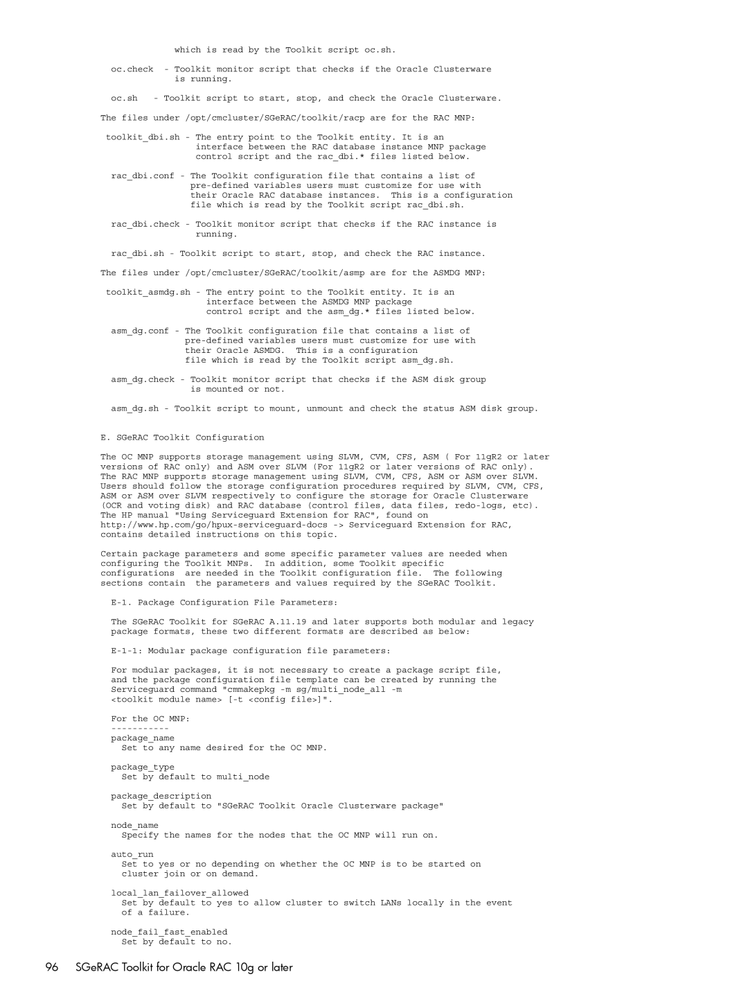 HP Serviceguard Extension for RAC (SGeRAC) manual SGeRAC Toolkit for Oracle RAC 10g or later 