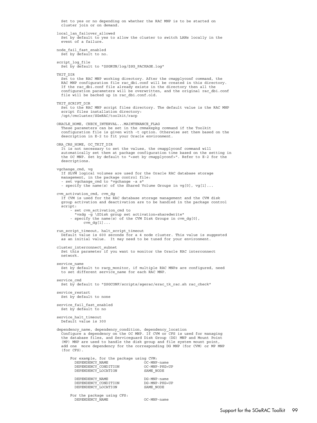 HP Serviceguard Extension for RAC (SGeRAC) manual Dependencyname 