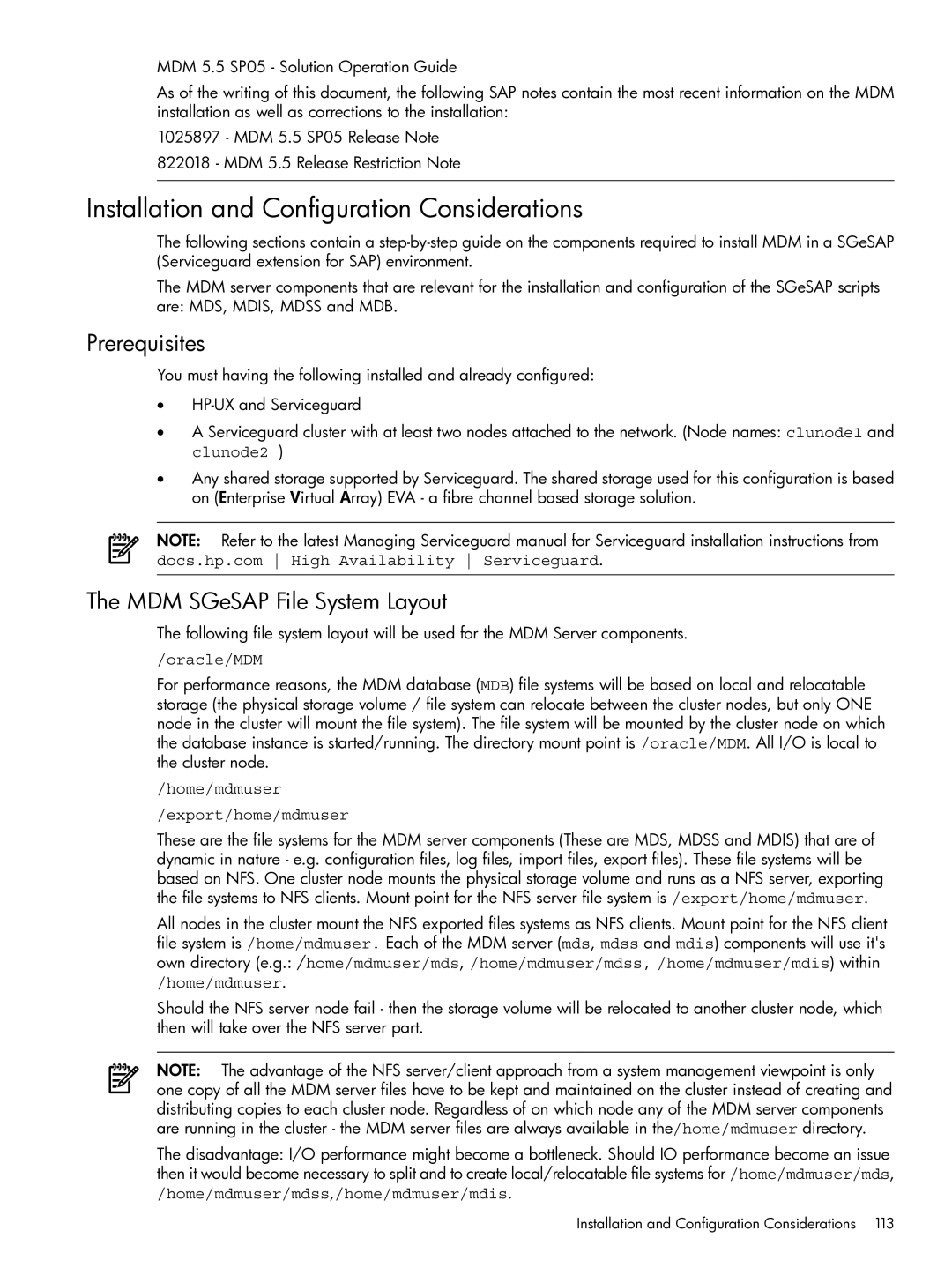 HP Serviceguard Extension for SAP (SGeSAP) manual Installation and Configuration Considerations, Prerequisites, Oracle/MDM 