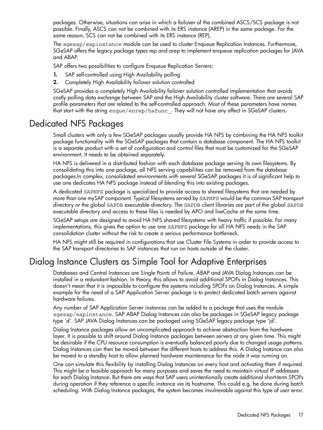 HP Serviceguard Extension for SAP (SGeSAP) manual Dedicated NFS Packages 