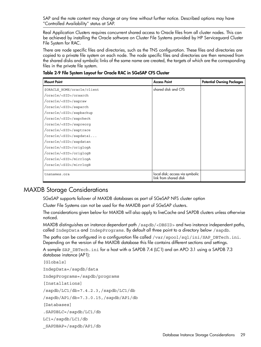 HP Serviceguard Extension for SAP (SGeSAP) manual Maxdb Storage Considerations 