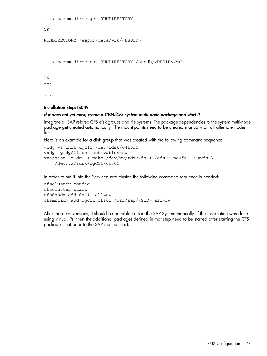 HP Serviceguard Extension for SAP (SGeSAP) manual Installation Step IS049 