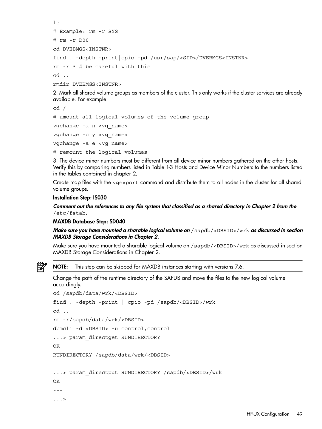 HP Serviceguard Extension for SAP (SGeSAP) manual Maxdb Database Step SD040 