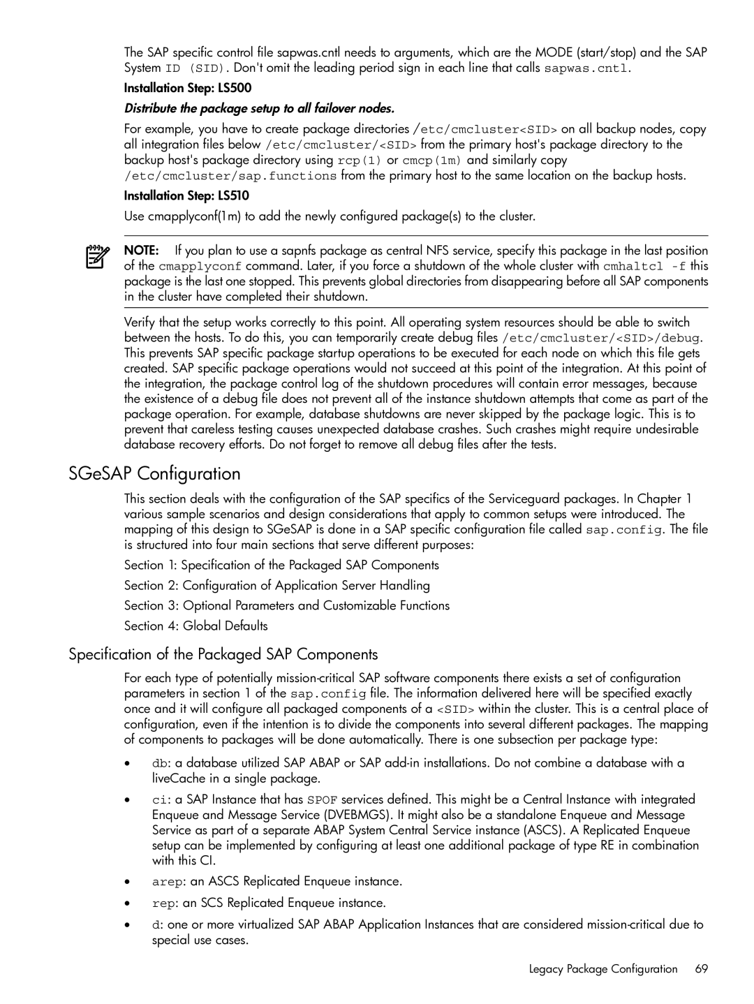 HP Serviceguard Extension for SAP (SGeSAP) manual SGeSAP Configuration, Specification of the Packaged SAP Components 