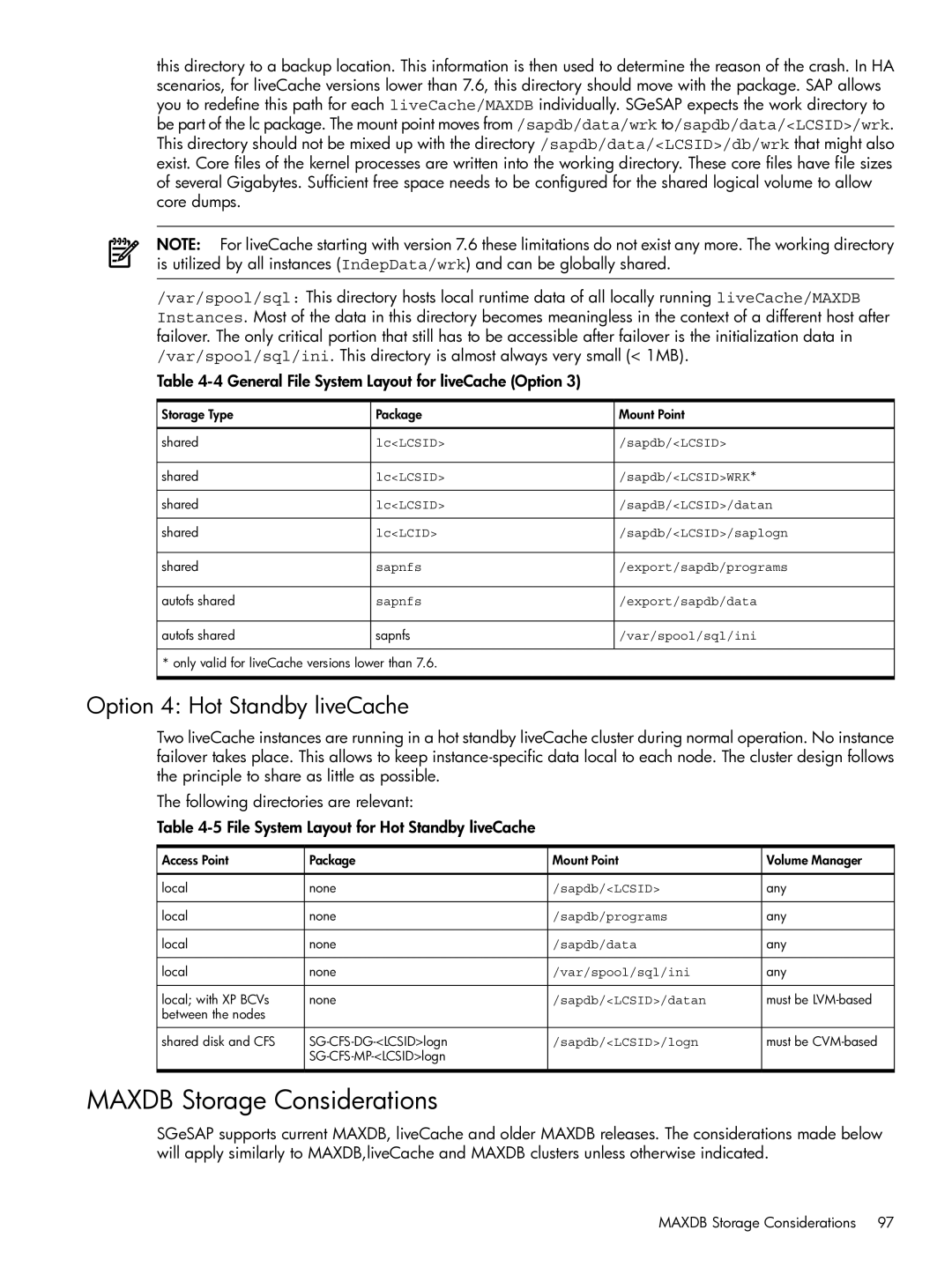 HP Serviceguard Extension for SAP (SGeSAP) manual Maxdb Storage Considerations, Option 4 Hot Standby liveCache 