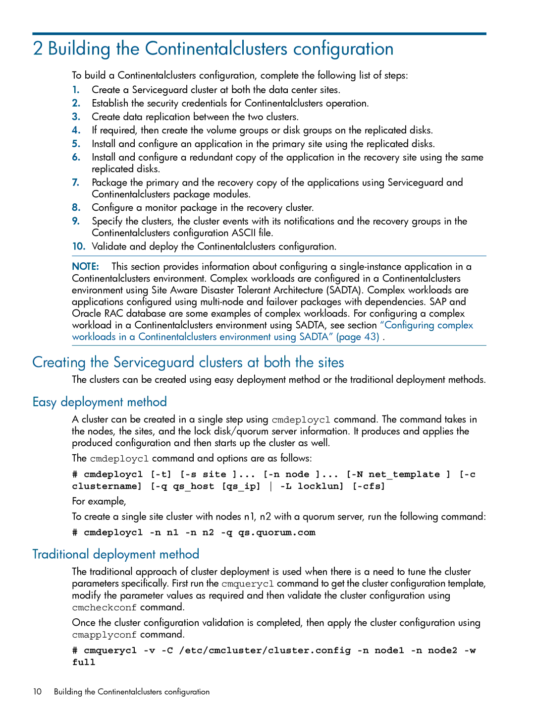 HP Serviceguard Metrocluster manual Building the Continentalclusters configuration, Easy deployment method 