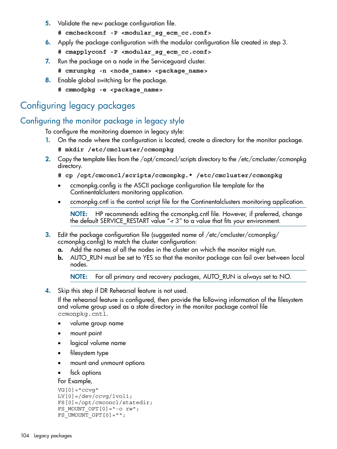 HP Serviceguard Metrocluster manual Configuring legacy packages, Configuring the monitor package in legacy style 