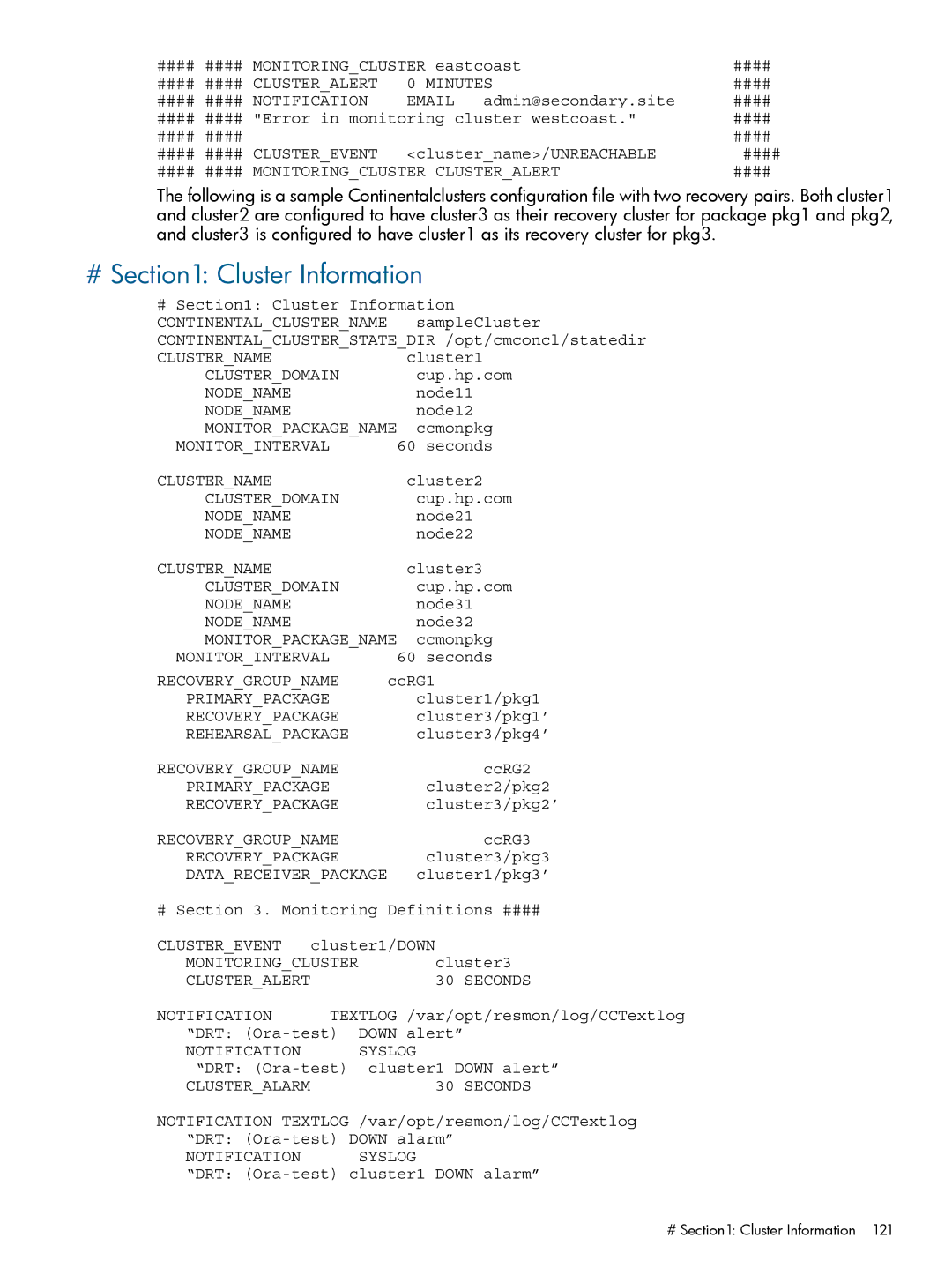 HP Serviceguard Metrocluster manual # Cluster Information 