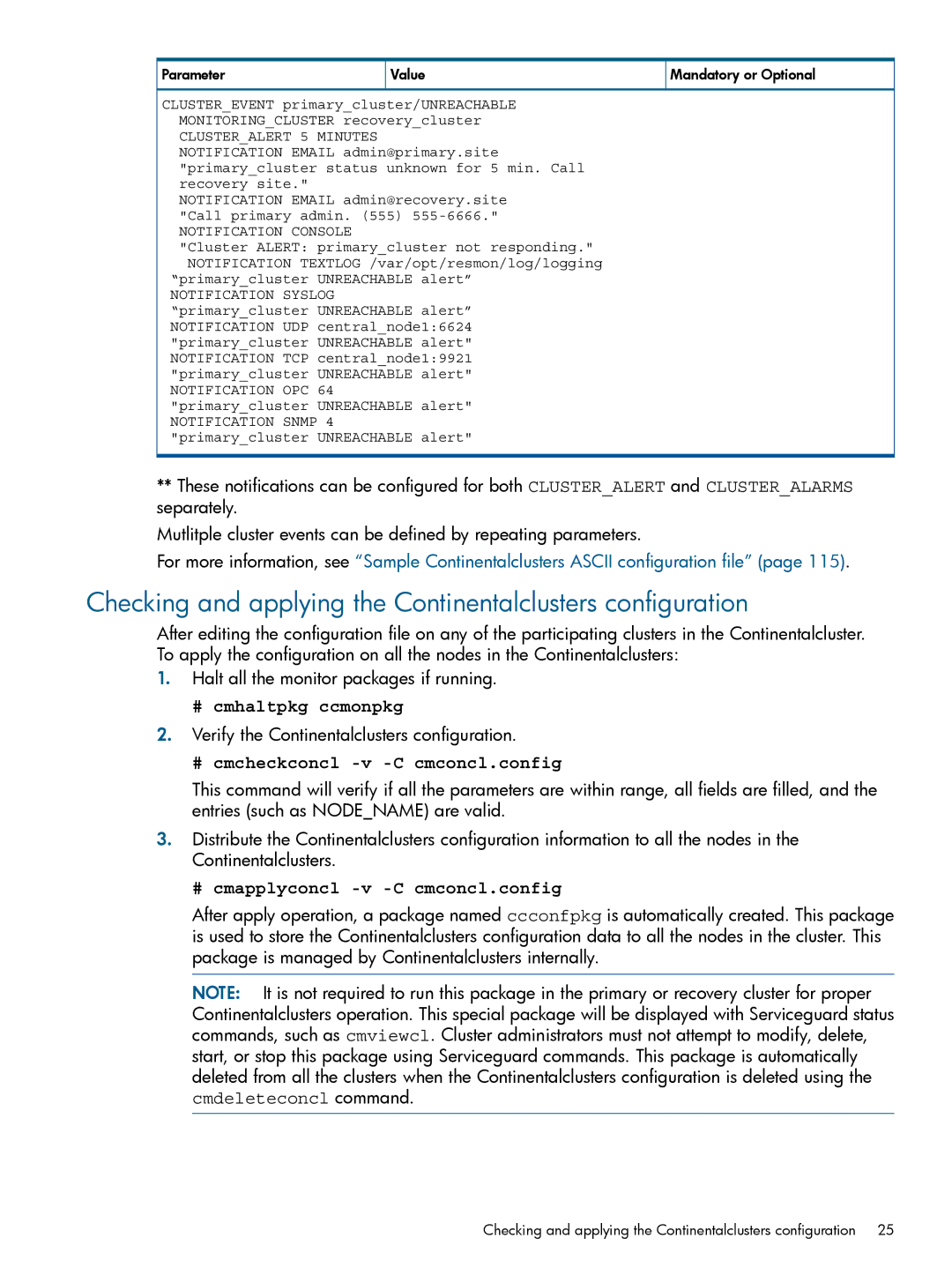 HP Serviceguard Metrocluster manual Checking and applying the Continentalclusters configuration, # cmhaltpkg ccmonpkg 