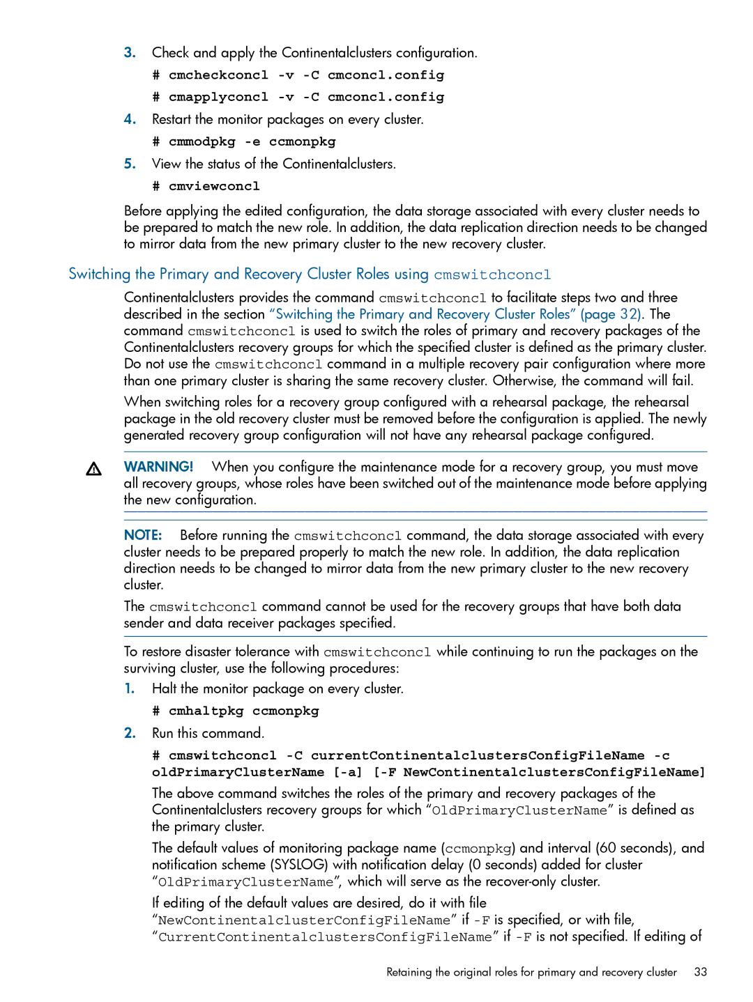 HP Serviceguard Metrocluster manual Check and apply the Continentalclusters configuration, Run this command 