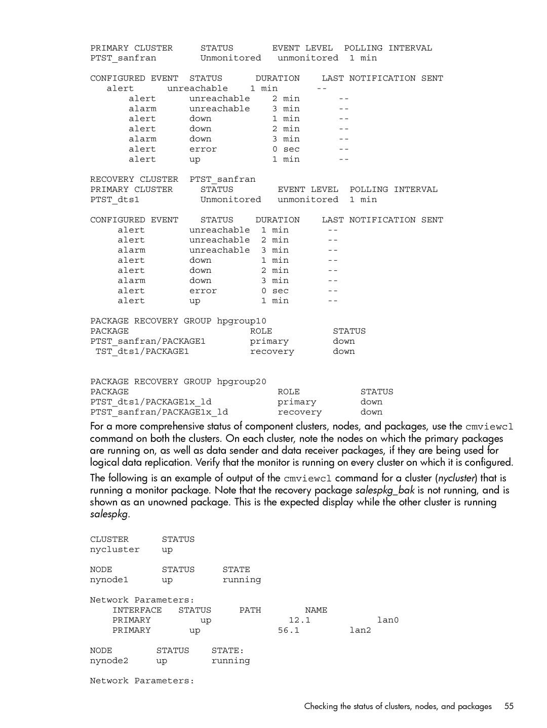 HP Serviceguard Metrocluster manual Configured Event Status Duration Last Notification Sent 