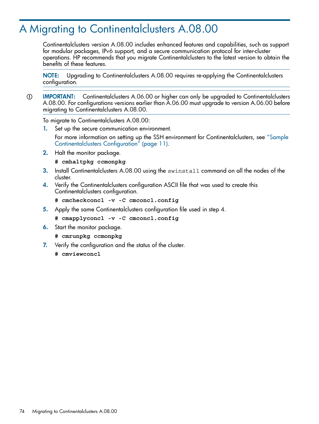 HP Serviceguard Metrocluster manual Migrating to Continentalclusters A.08.00 