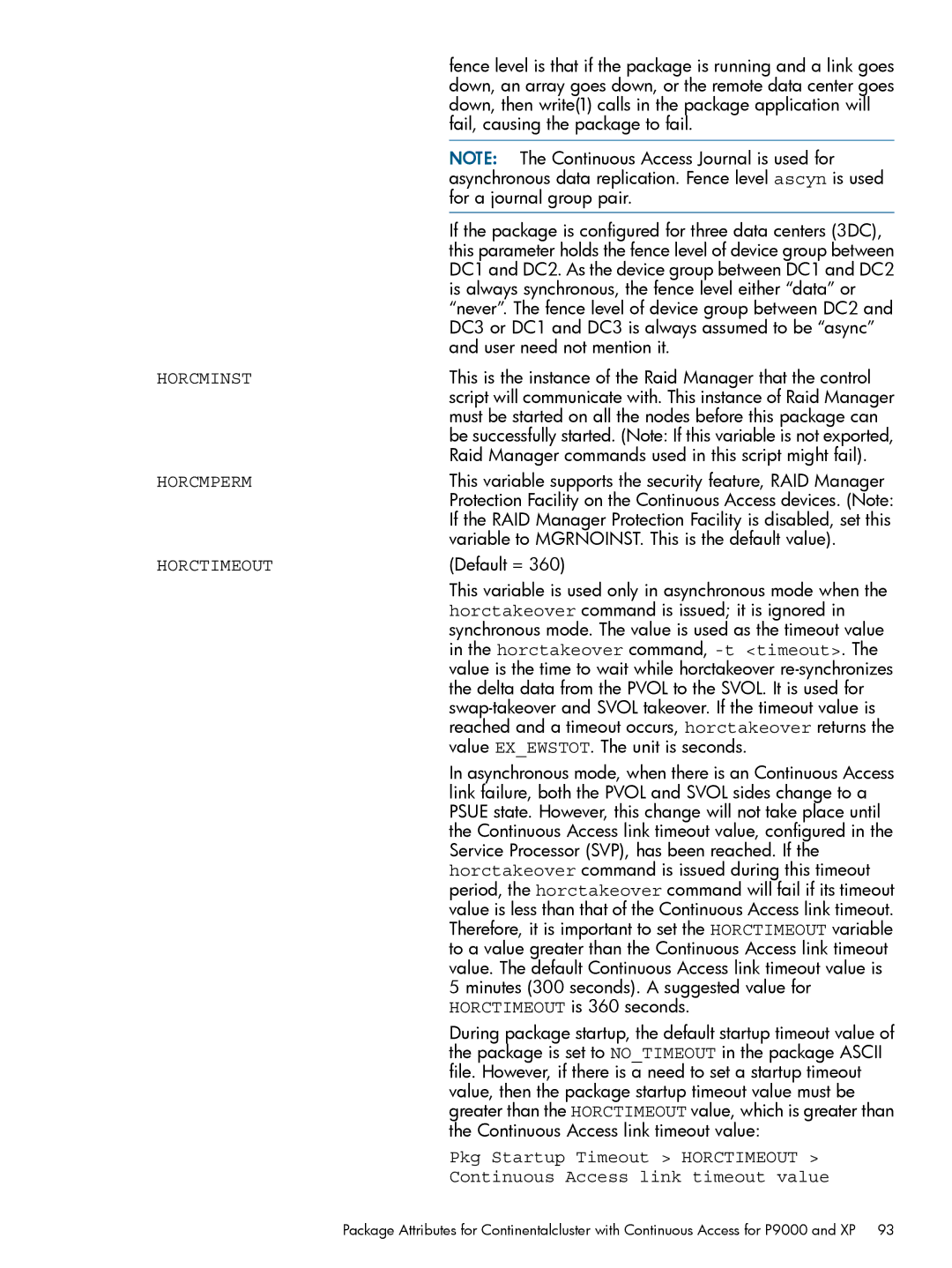 HP Serviceguard Metrocluster manual Horcmperm, Horctakeover command, -t timeout, Pkg Startup Timeout Horctimeout 
