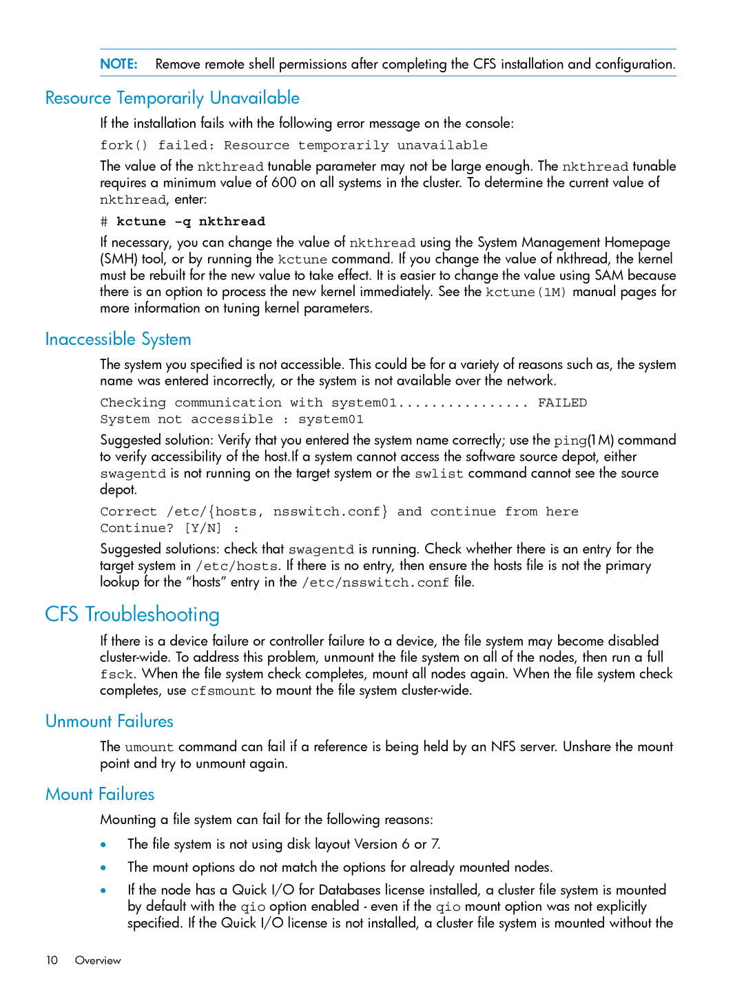 HP Serviceguard Storage Management Suite for VERITAS CFS Troubleshooting, Resource Temporarily Unavailable, Mount Failures 