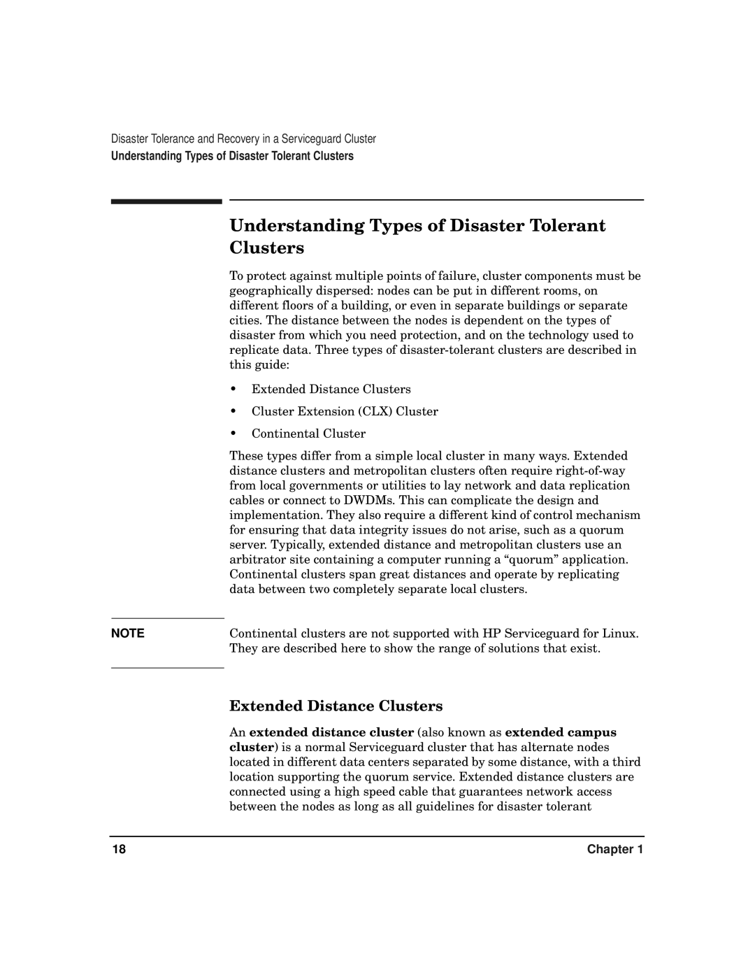 HP serviceguard t2808-90006 manual Understanding Types of Disaster Tolerant Clusters, Extended Distance Clusters 