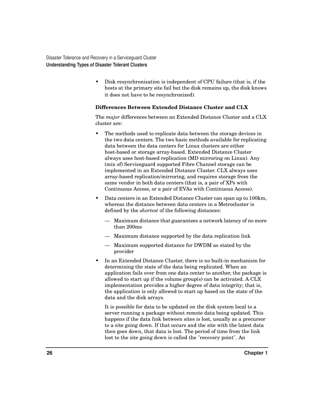 HP serviceguard t2808-90006 manual Differences Between Extended Distance Cluster and CLX 