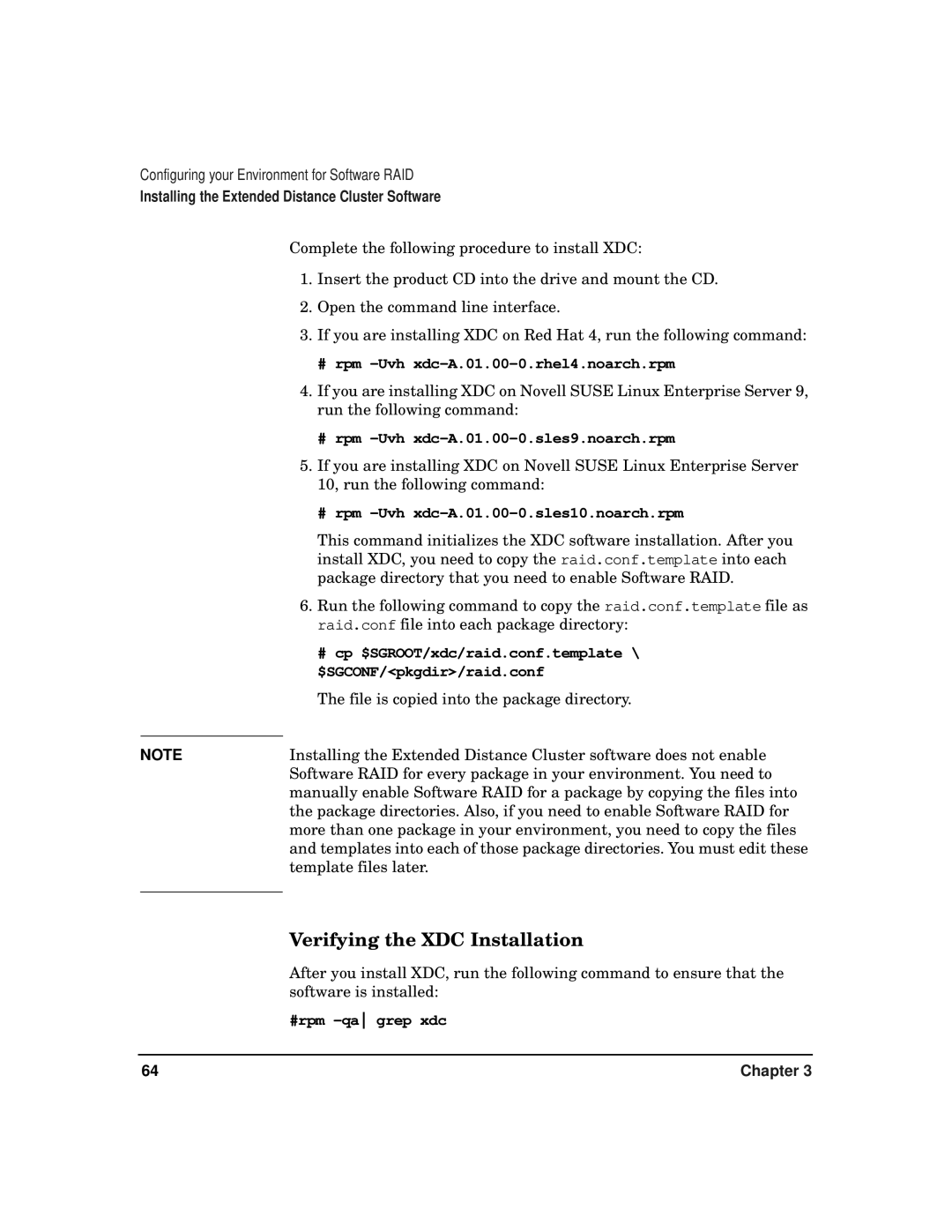 HP serviceguard t2808-90006 manual Verifying the XDC Installation, # rpm -Uvh xdc-A.01.00-0.rhel4.noarch.rpm 