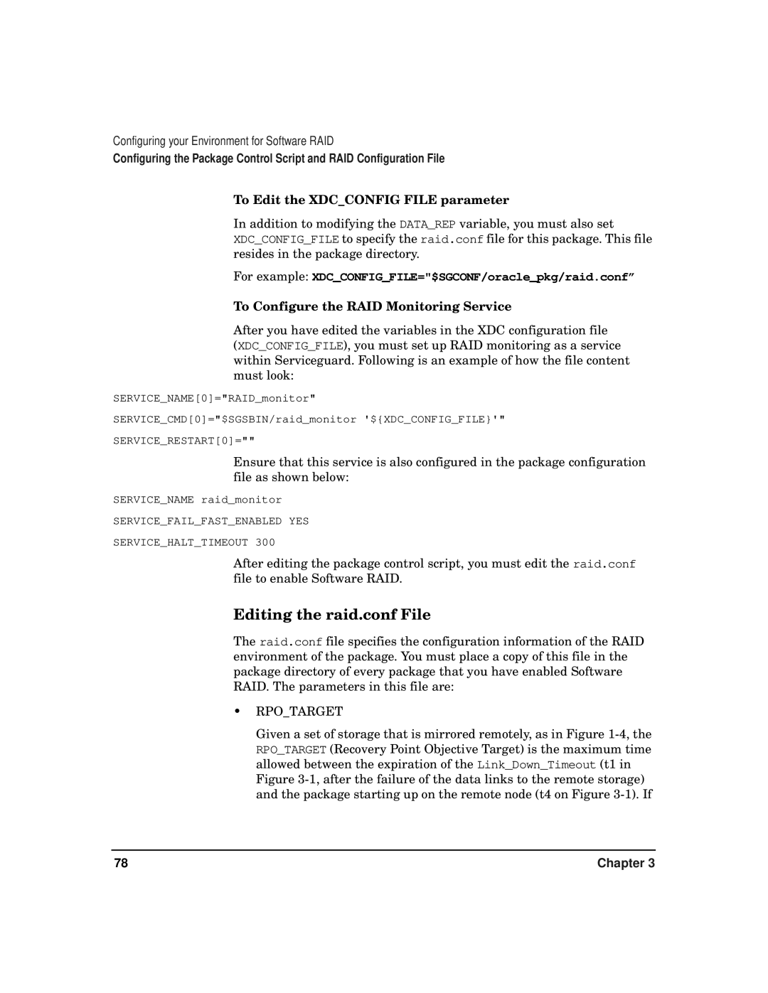 HP serviceguard t2808-90006 manual Editing the raid.conf File, To Edit the Xdcconfig File parameter 