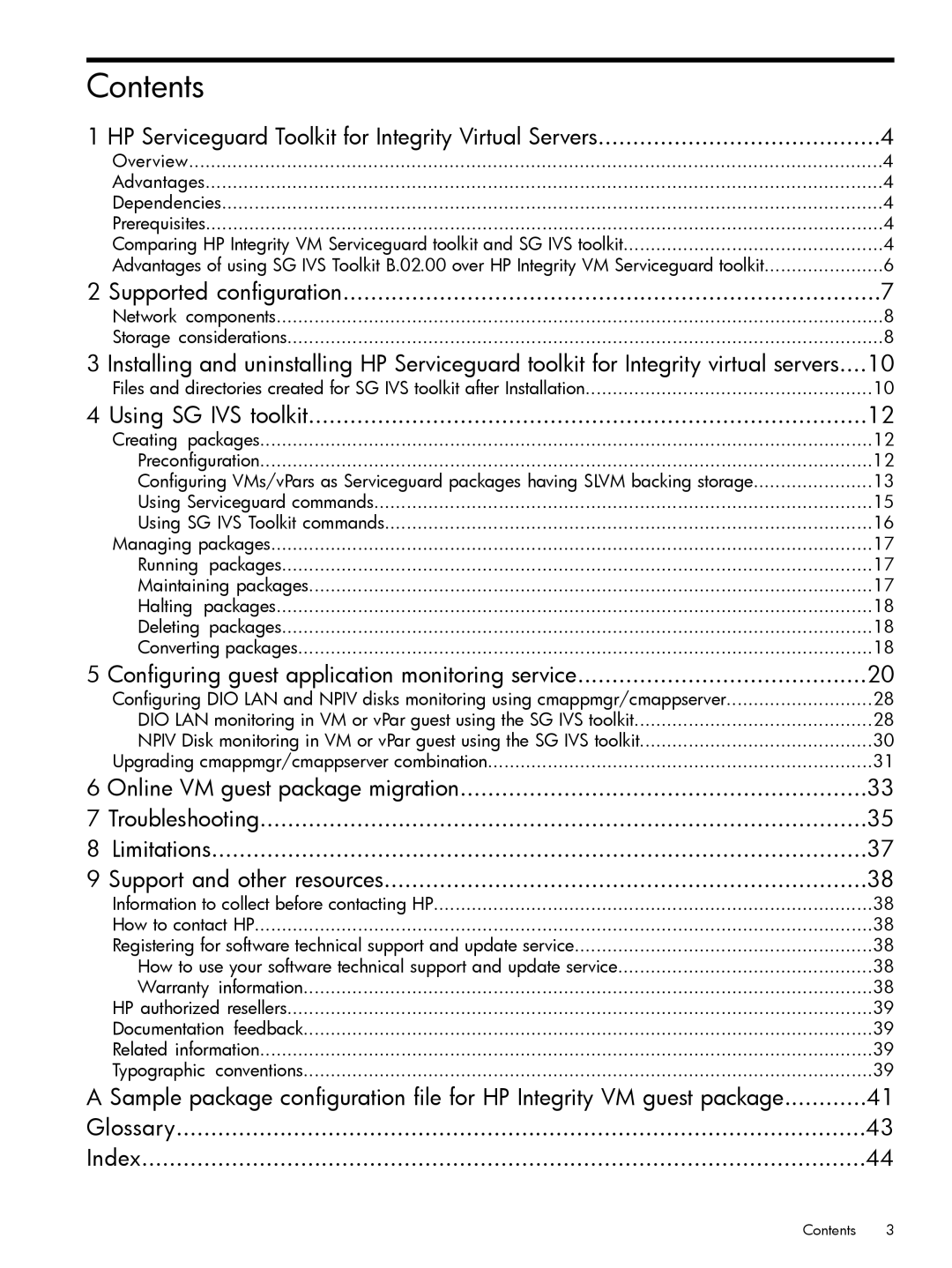 HP Serviceguard Toolkit for Integrity Virtual Servers manual Contents 