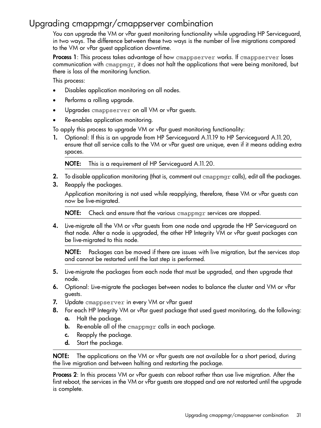 HP Serviceguard Toolkit for Integrity Virtual Servers manual Upgrading cmappmgr/cmappserver combination 