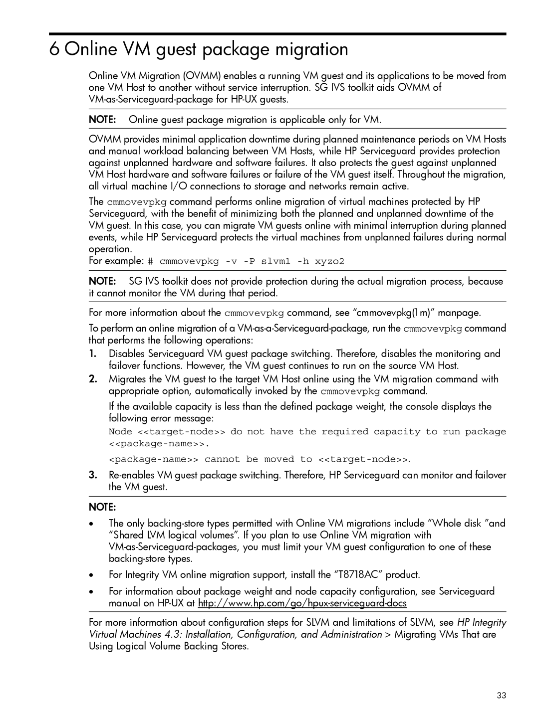 HP Serviceguard Toolkit for Integrity Virtual Servers manual Online VM guest package migration 