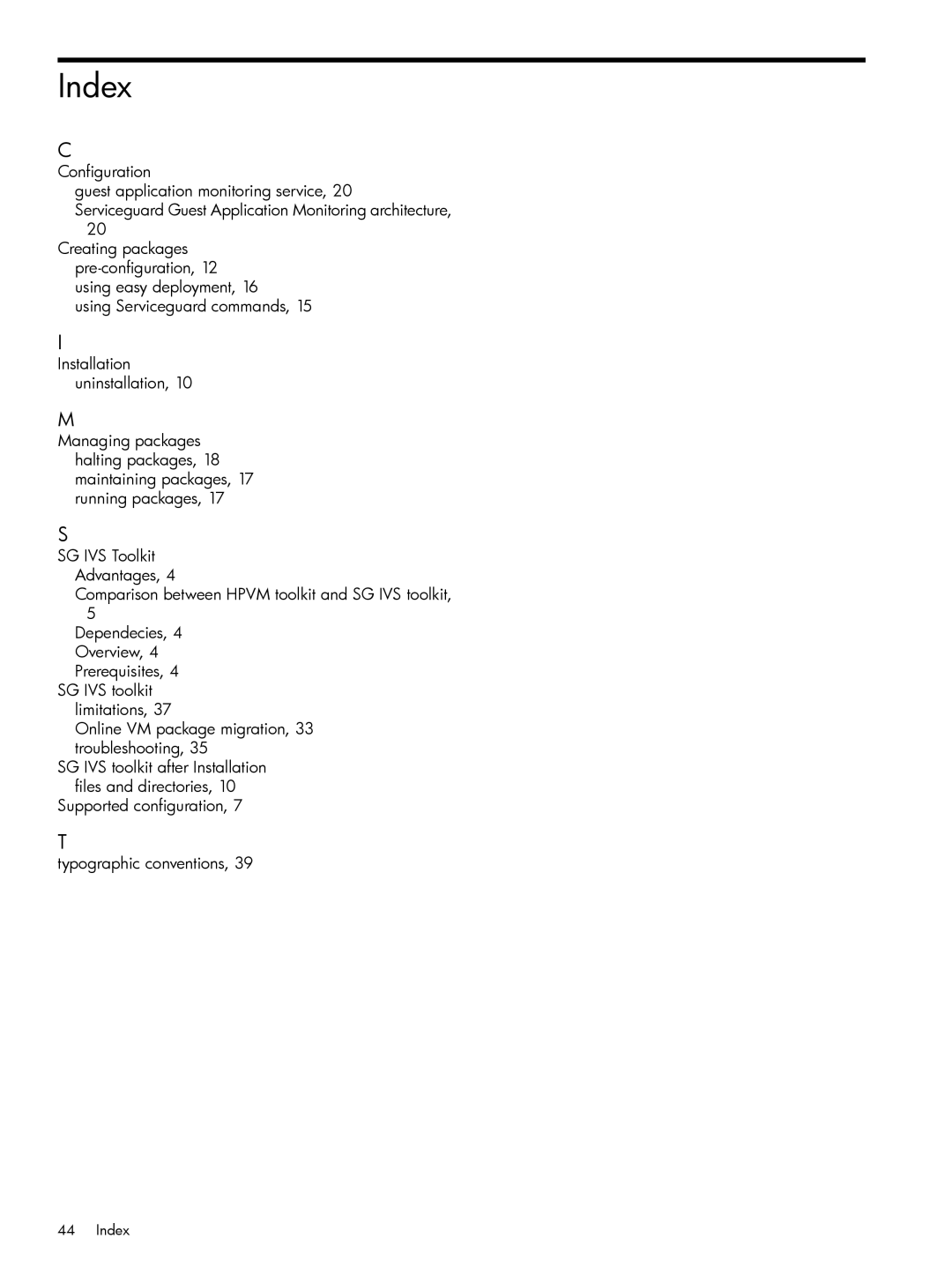 HP Serviceguard Toolkit for Integrity Virtual Servers manual Index 