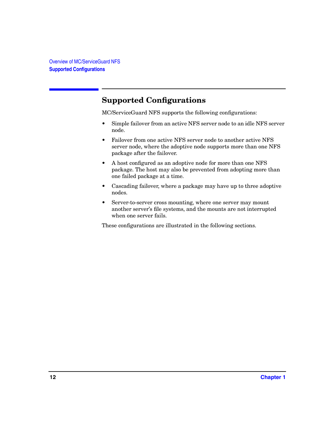 HP Serviceguard Toolkit for NFS manual Supported Conﬁgurations 