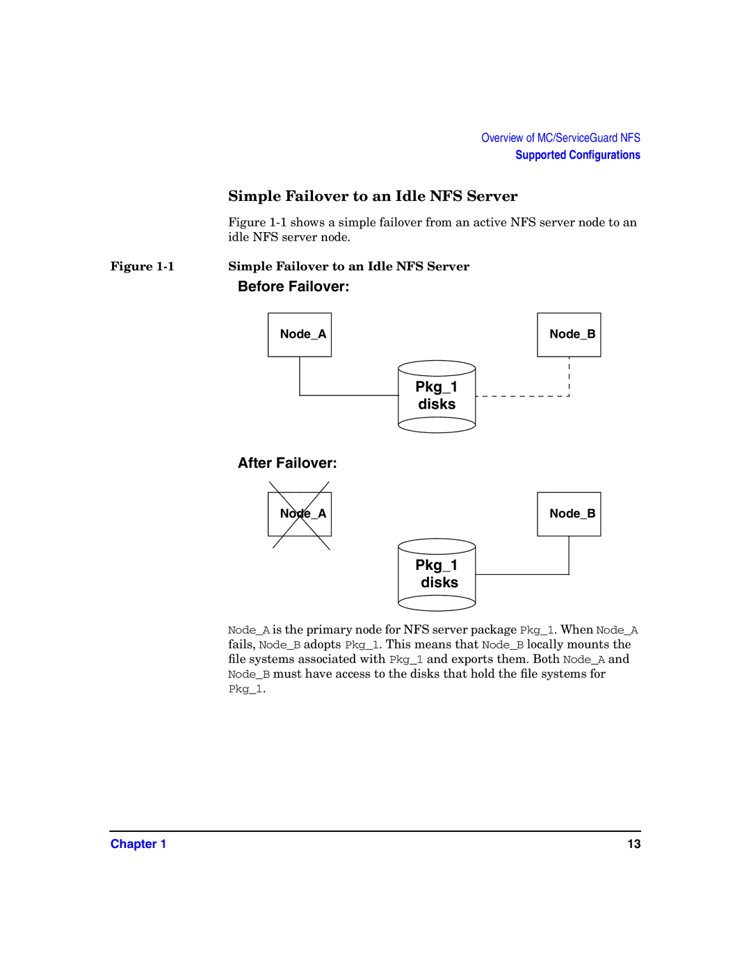 HP Serviceguard Toolkit for NFS manual Simple Failover to an Idle NFS Server, Pkg1 disks 