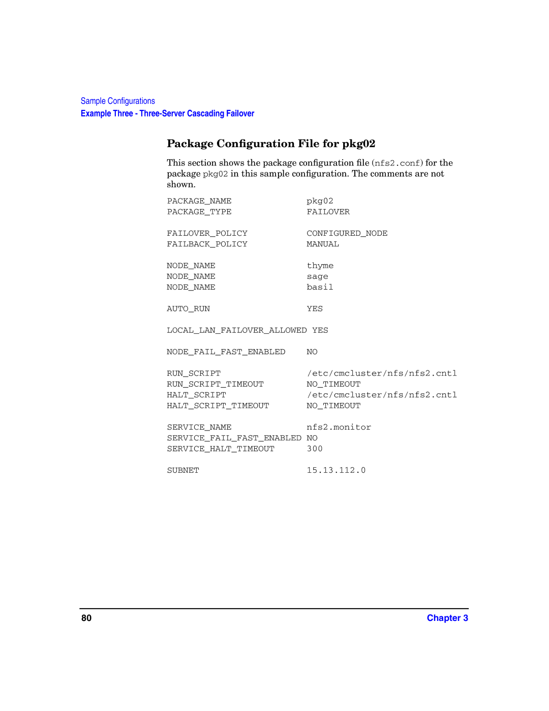 HP Serviceguard Toolkit for NFS manual NODENAMEthyme NODENAMEsage NODENAMEbasil 