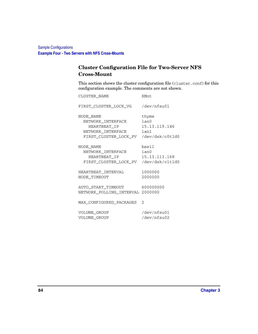 HP Serviceguard Toolkit for NFS manual Cluster Conﬁguration File for Two-Server NFS Cross-Mount 