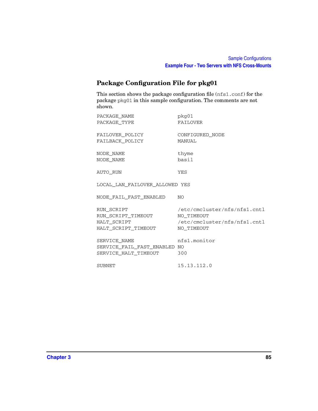 HP Serviceguard Toolkit for NFS manual NODENAMEthyme NODENAMEbasil 