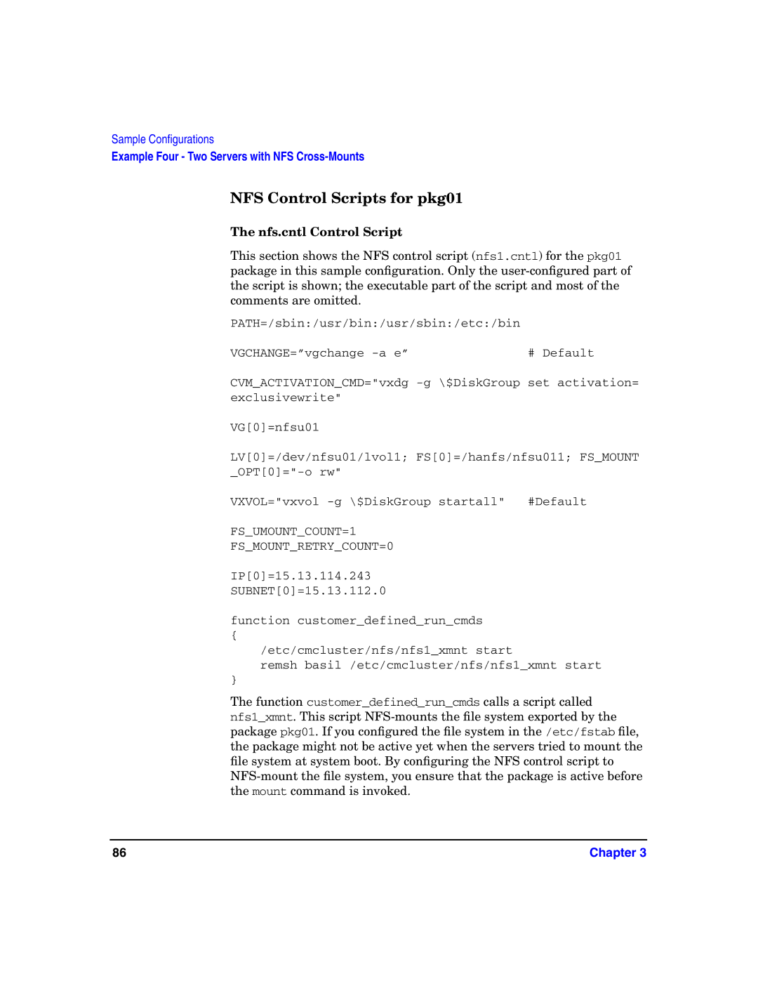 HP Serviceguard Toolkit for NFS manual NFS Control Scripts for pkg01 