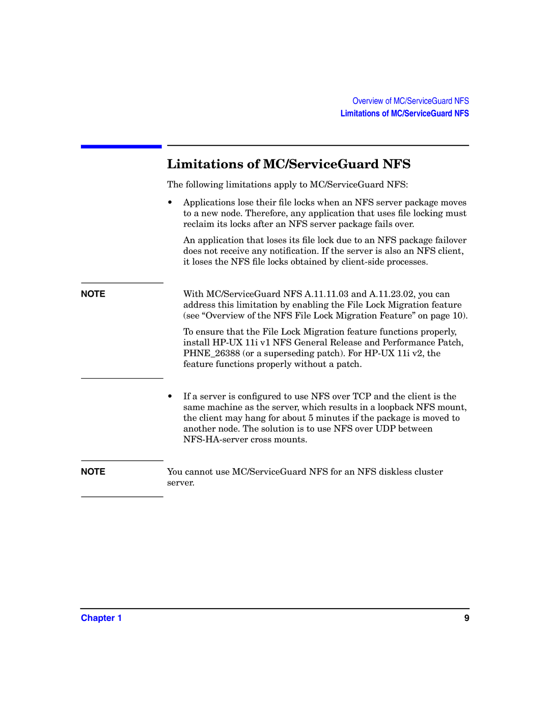 HP Serviceguard Toolkit for NFS manual Limitations of MC/ServiceGuard NFS 