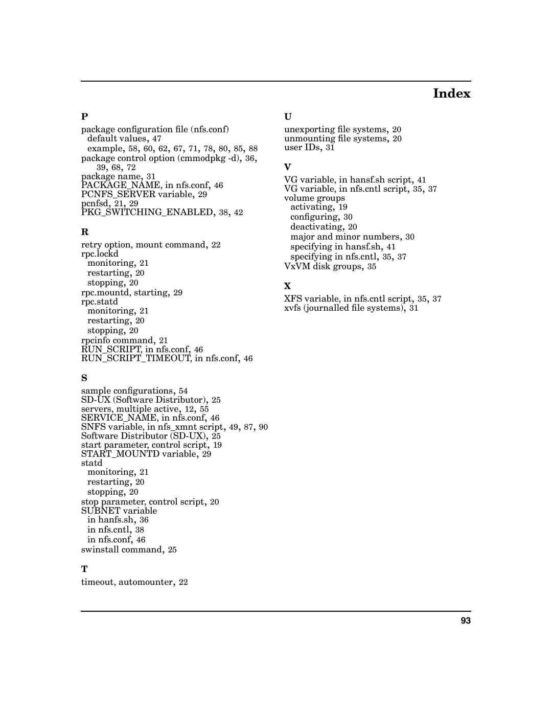 HP Serviceguard Toolkit for NFS manual Package conﬁguration ﬁle nfs.conf default values 