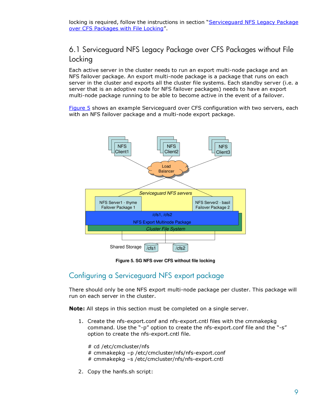 HP Serviceguard Toolkit for NFS manual Configuring a Serviceguard NFS export package, SG NFS over CFS without file locking 