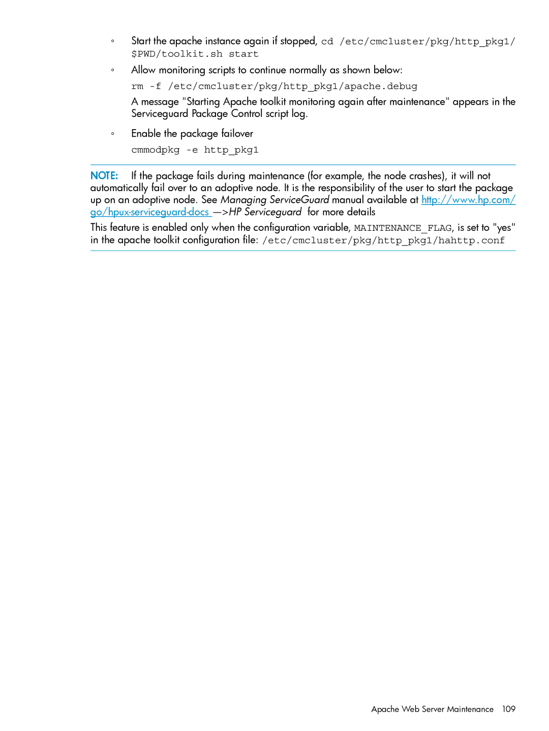 HP Serviceguard Toolkit for Oracle Data Guard manual Apache Web Server Maintenance 