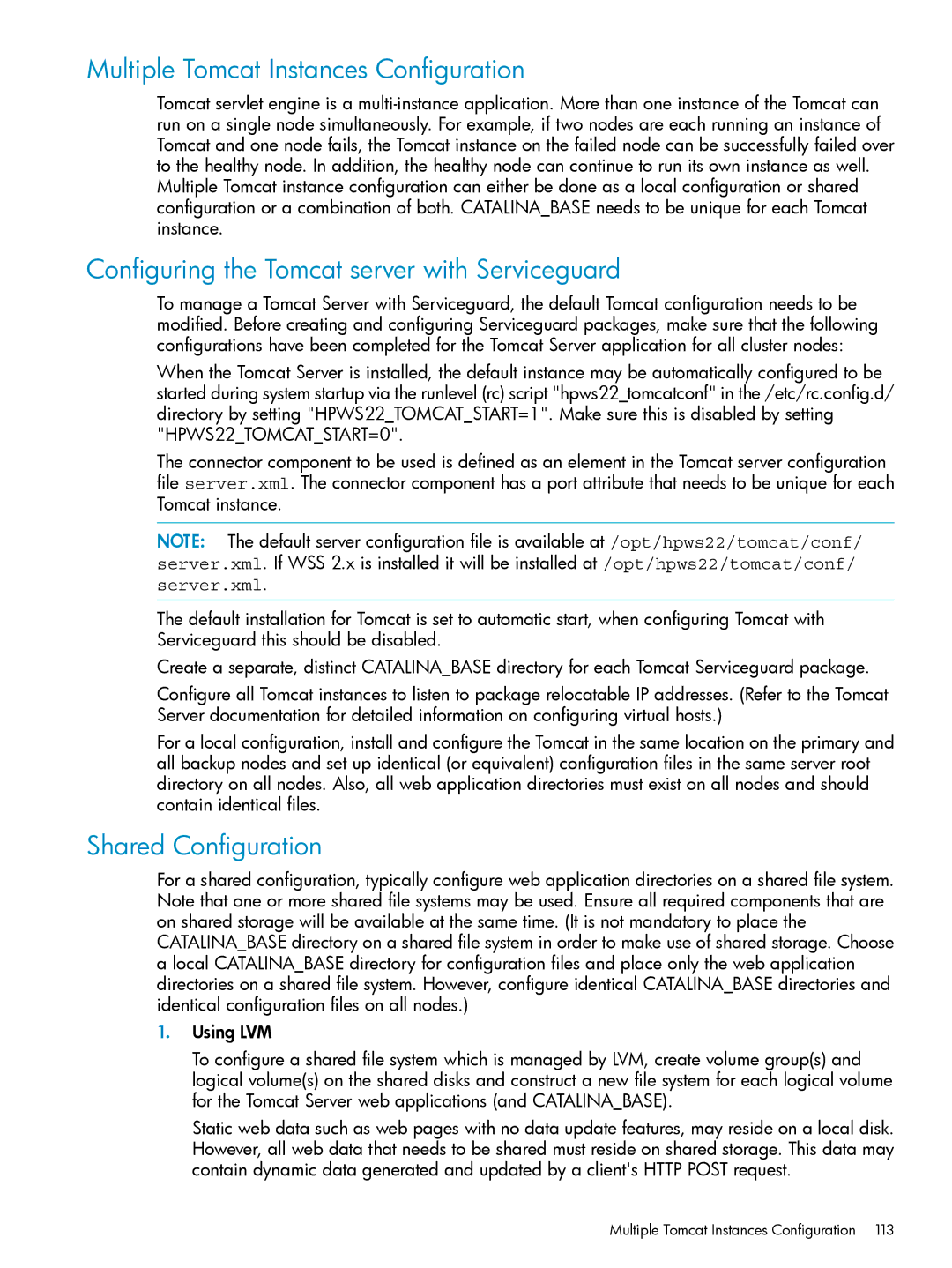 HP Serviceguard Toolkit for Oracle Data Guard manual Multiple Tomcat Instances Configuration, Shared Configuration 